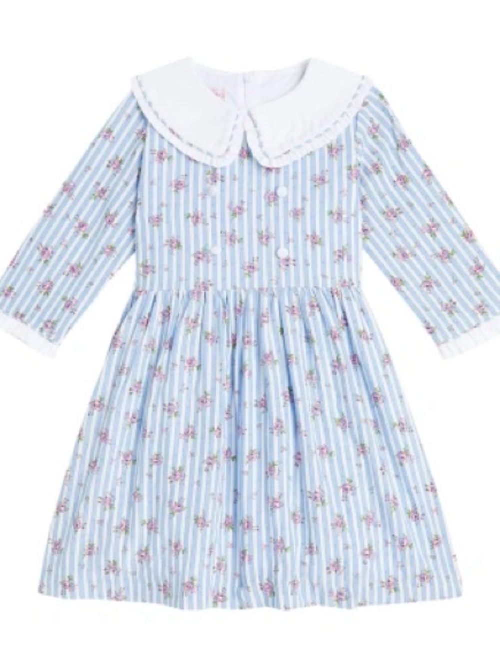 La Coqueta Girl's Provenza Floral Striped Dress In Blue